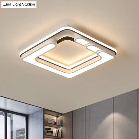 Modern Geometric Flush Ceiling Light - Acrylic Led Mount Fixture For Living Room In White / Square