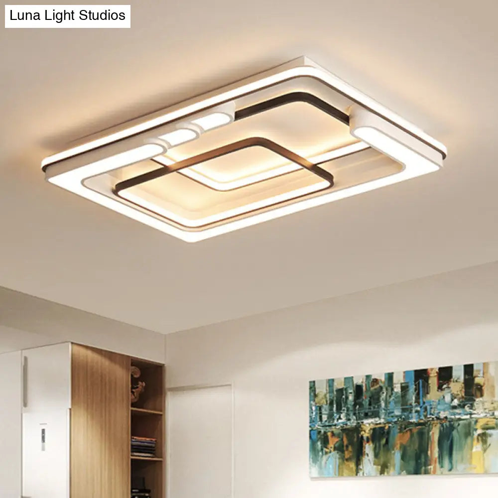 Modern Geometric Flush Ceiling Light - Acrylic Led Mount Fixture For Living Room In White