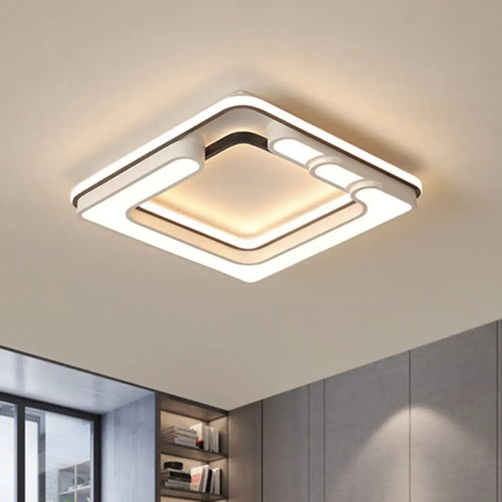 Modern Geometric Flush Ceiling Light - Acrylic Led Mount Fixture For Living Room In White / Square