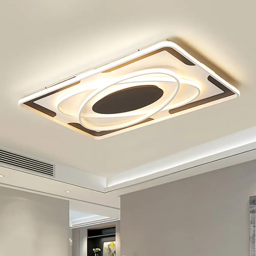 Modern Geometric Flush Ceiling Light Fixture - Integrated Led Metal Black/White Warm/White