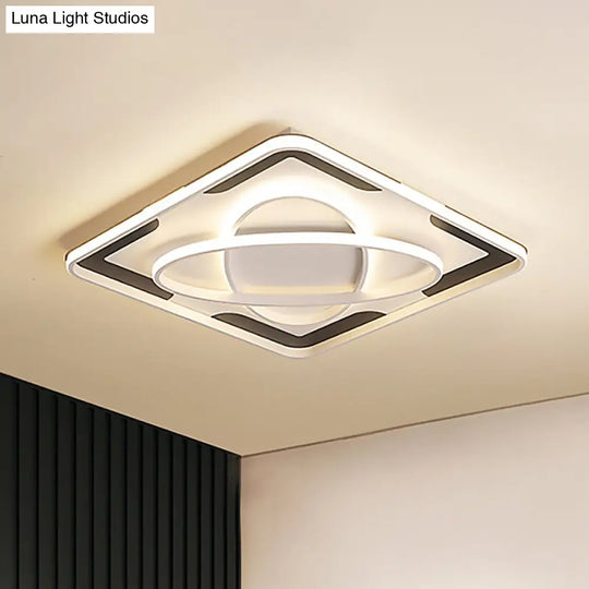 Modern Geometric Flush Ceiling Light Fixture - Integrated Led Metal Black/White Warm/White