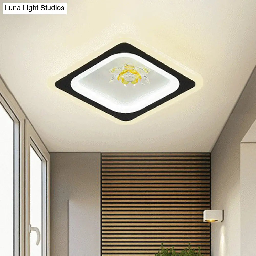 Modern Geometric Flush Ceiling Light With Crystal Detail - Led Hallway Lighting Fixture