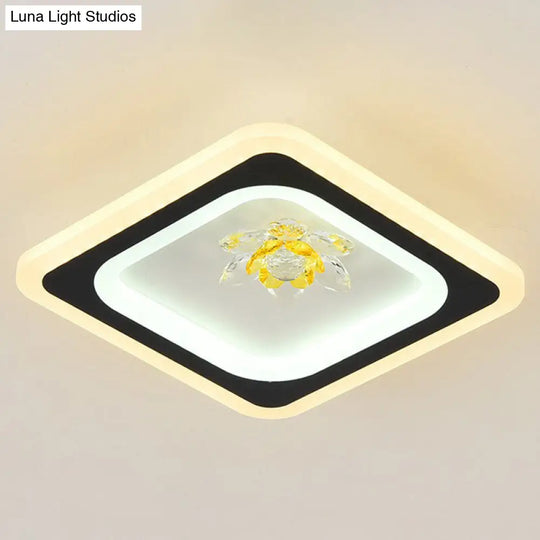 Modern Geometric Flush Ceiling Light With Crystal Detail - Led Hallway Lighting Fixture Black /