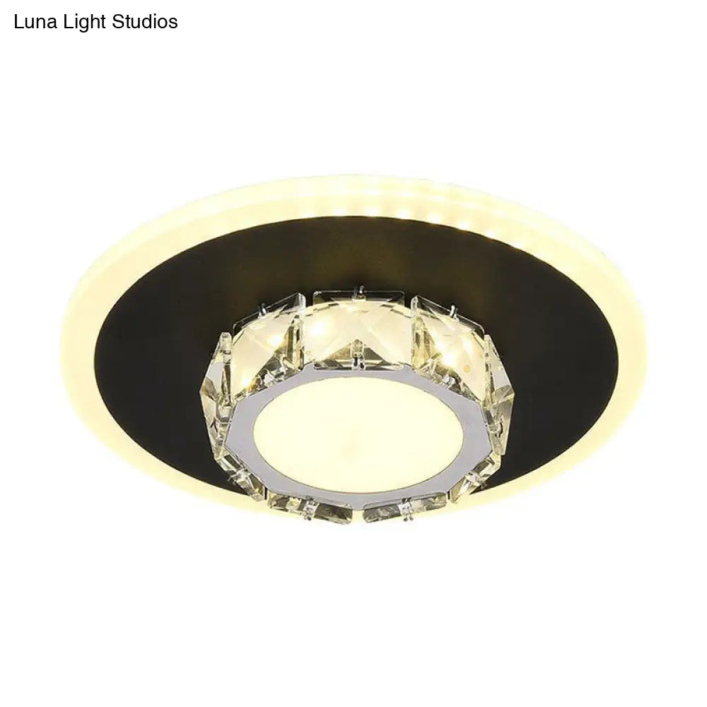 Modern Geometric Flush Ceiling Light With Crystal Detail - Led Hallway Lighting Fixture