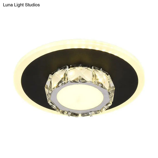 Modern Geometric Flush Ceiling Light With Crystal Detail - Led Hallway Lighting Fixture