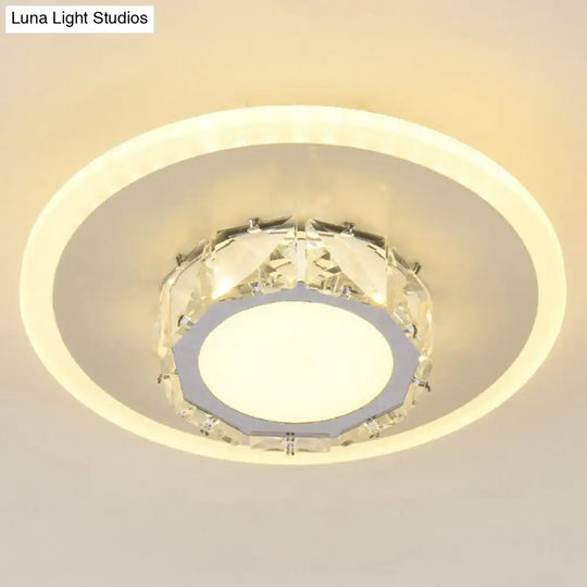 Modern Geometric Flush Ceiling Light With Crystal Detail - Led Hallway Lighting Fixture White / Warm