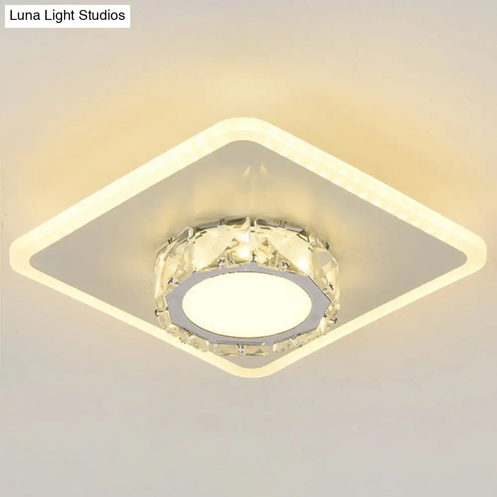 Modern Geometric Flush Ceiling Light With Crystal Detail - Led Hallway Lighting Fixture