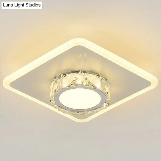 Modern Geometric Flush Ceiling Light With Crystal Detail - Led Hallway Lighting Fixture