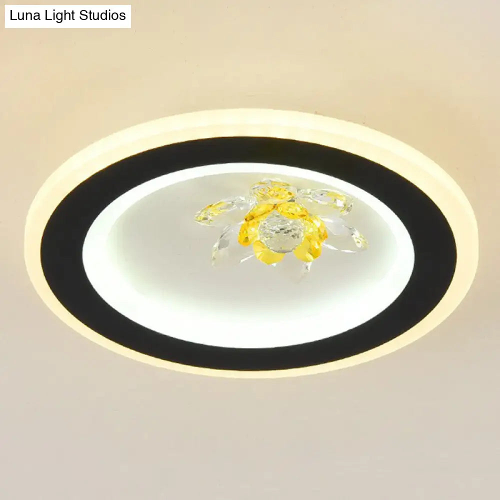 Modern Geometric Flush Ceiling Light With Crystal Detail - Led Hallway Lighting Fixture