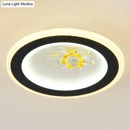 Modern Geometric Flush Ceiling Light With Crystal Detail - Led Hallway Lighting Fixture