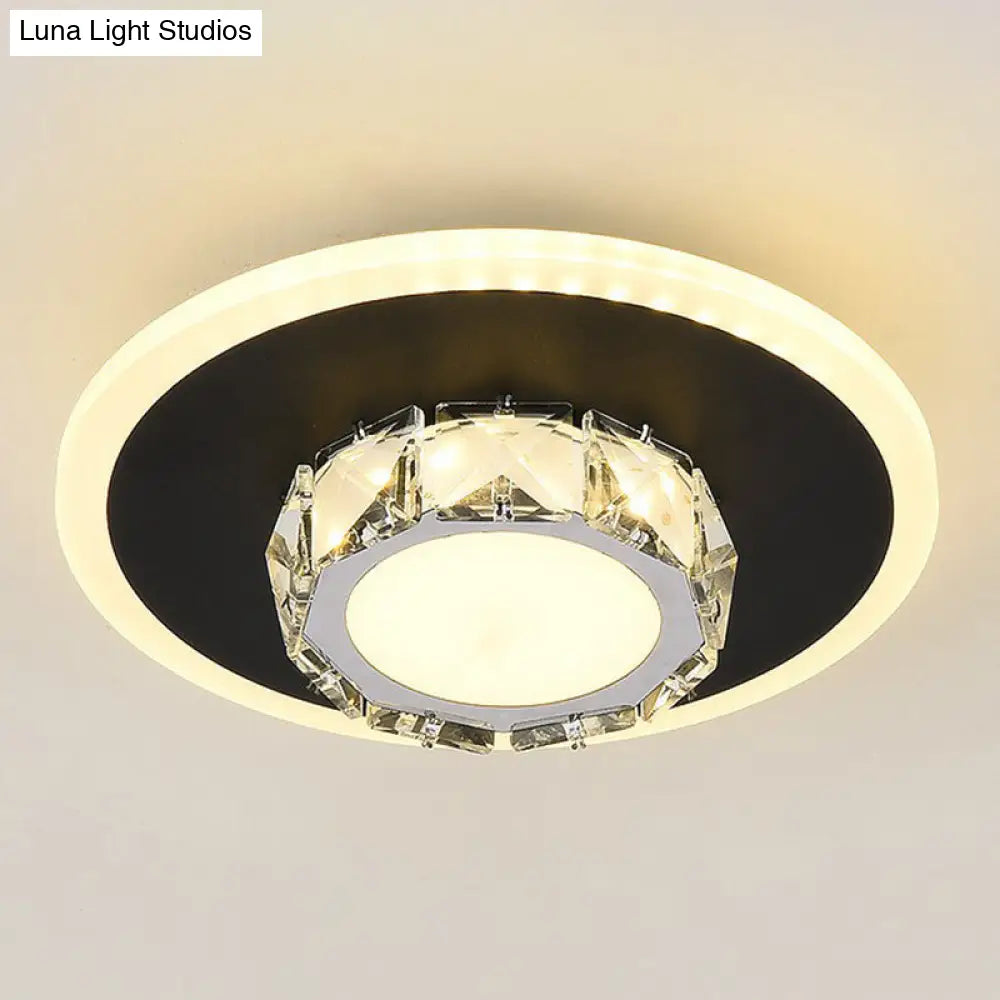 Modern Geometric Flush Ceiling Light With Crystal Detail - Led Hallway Lighting Fixture Black / Warm