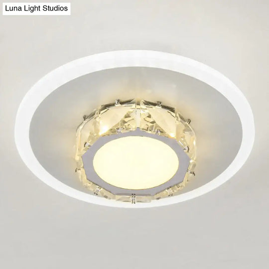 Modern Geometric Flush Ceiling Light With Crystal Detail - Led Hallway Lighting Fixture White /