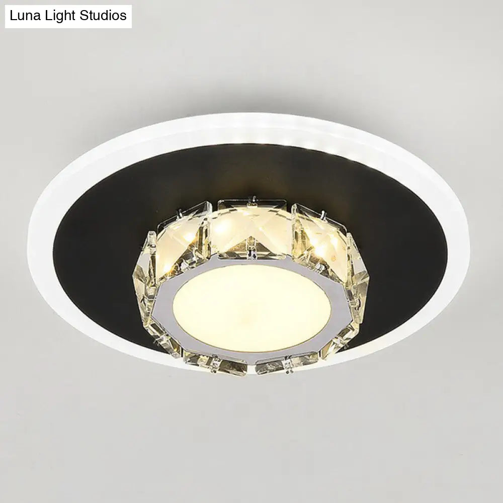 Modern Geometric Flush Ceiling Light With Crystal Detail - Led Hallway Lighting Fixture Black /