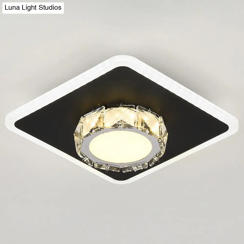 Modern Geometric Flush Ceiling Light With Crystal Detail - Led Hallway Lighting Fixture Black /