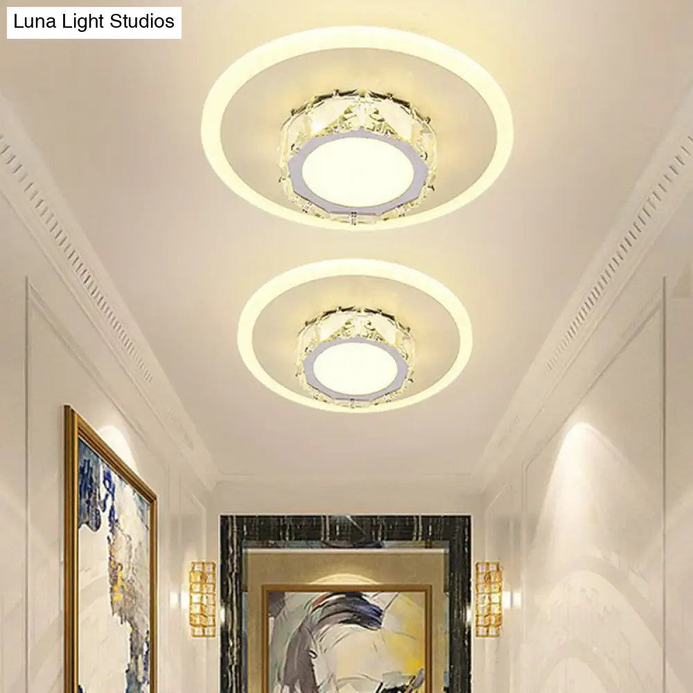 Modern Geometric Flush Ceiling Light With Crystal Detail - Led Hallway Lighting Fixture