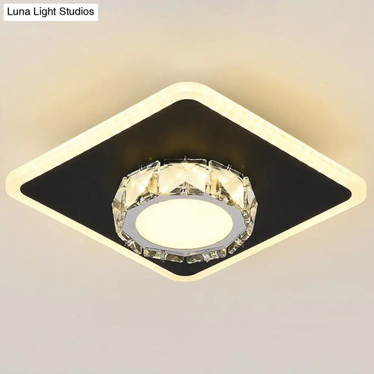 Modern Geometric Flush Ceiling Light With Crystal Detail - Led Hallway Lighting Fixture Black / Warm