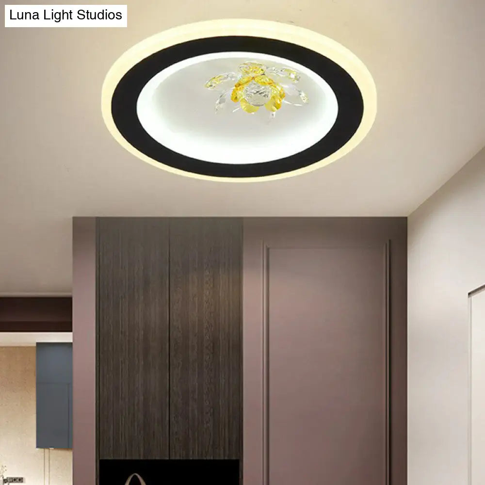 Modern Geometric Flush Ceiling Light With Crystal Detail - Led Hallway Lighting Fixture Black /