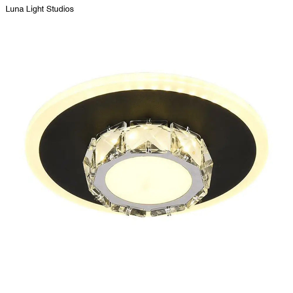 Modern Geometric Flush Ceiling Light With Crystal Detail - Led Hallway Lighting Fixture