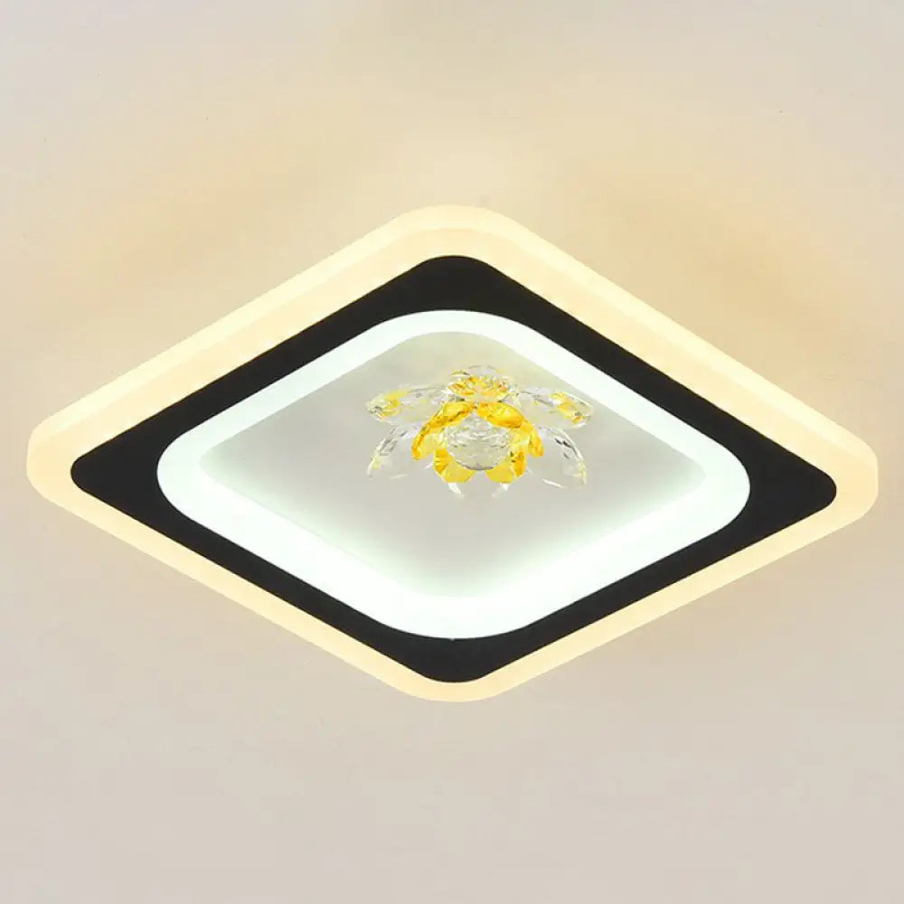 Modern Geometric Flush Ceiling Light With Crystal Detail - Led Hallway Lighting Fixture Black /