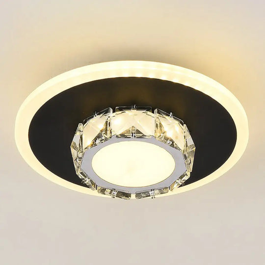 Modern Geometric Flush Ceiling Light With Crystal Detail - Led Hallway Lighting Fixture Black /