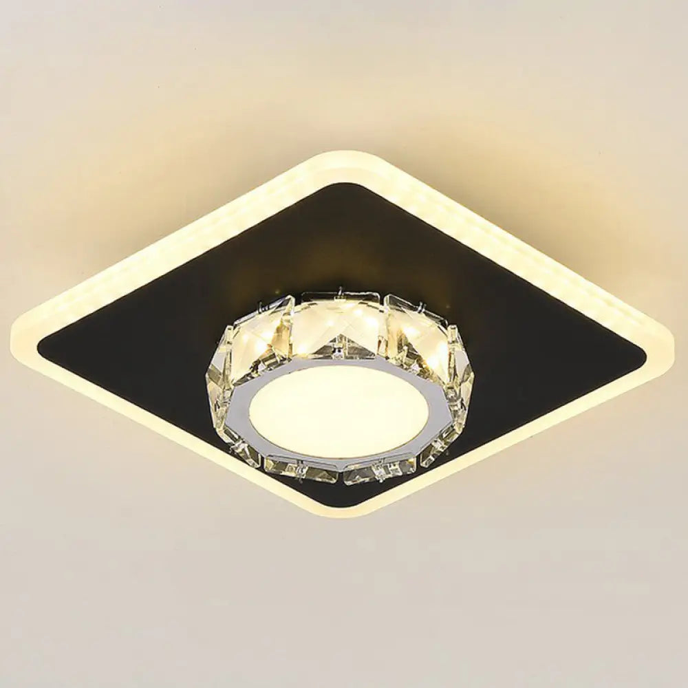 Modern Geometric Flush Ceiling Light With Crystal Detail - Led Hallway Lighting Fixture Black /