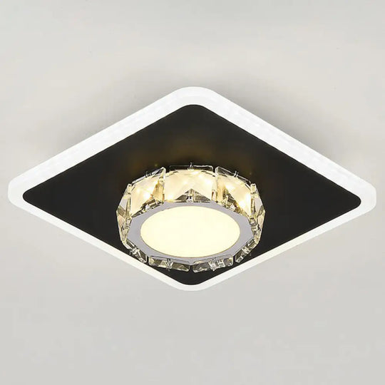 Modern Geometric Flush Ceiling Light With Crystal Detail - Led Hallway Lighting Fixture Black /