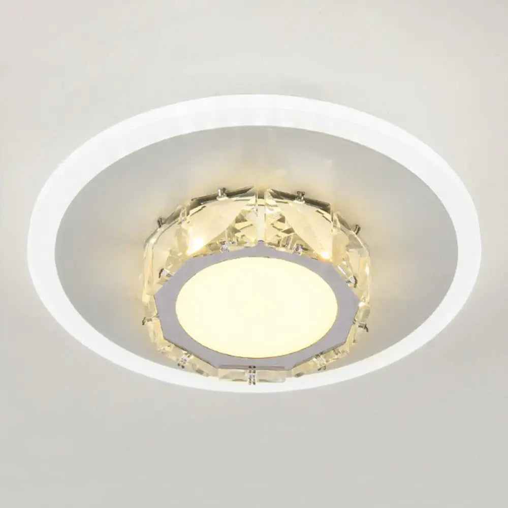 Modern Geometric Flush Ceiling Light With Crystal Detail - Led Hallway Lighting Fixture White /