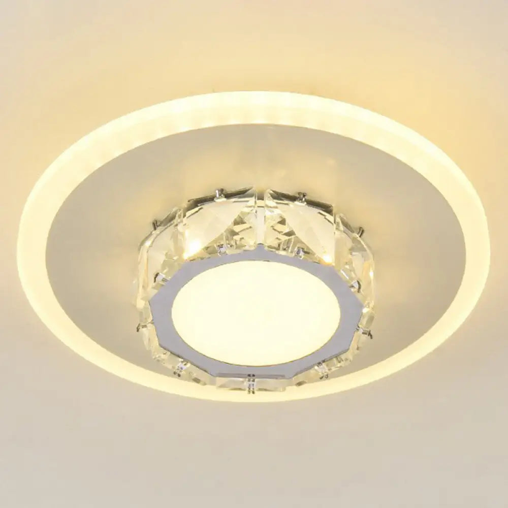 Modern Geometric Flush Ceiling Light With Crystal Detail - Led Hallway Lighting Fixture White /