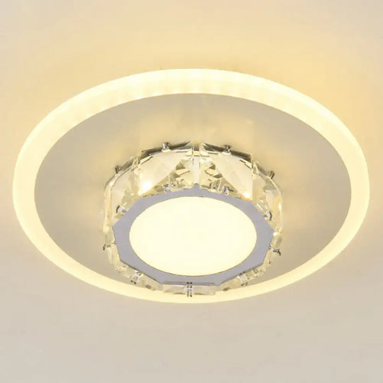 Modern Geometric Flush Ceiling Light With Crystal Detail - Led Hallway Lighting Fixture White /