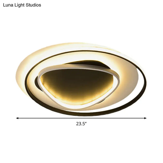 Modern Geometric Flush Mount Ceiling Light: 18’/23.5’ Wide Black Acrylic Led Warm/White Light