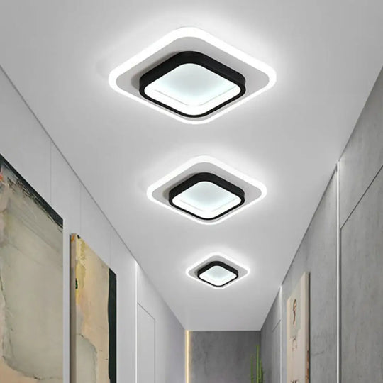 Modern Geometric Flush Mount Led Ceiling Light - Acrylic Corridor Fixture Black / Warm Square Plate