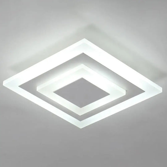 Modern Geometric Flush Mount Led Ceiling Light - Acrylic Corridor Fixture White / Square Plate