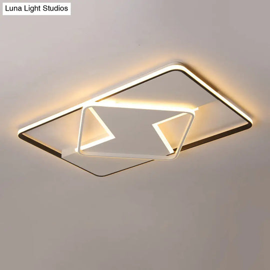 Modern Geometric Flush Mount Led Light Fixture In Black And White Acrylic Warm/White Lighting