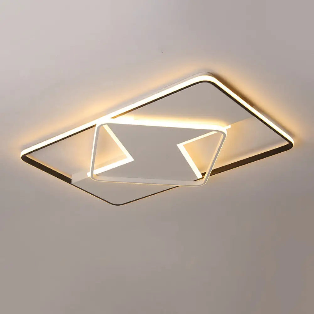 Modern Geometric Flush Mount Led Light Fixture In Black And White Acrylic – Warm/White Lighting