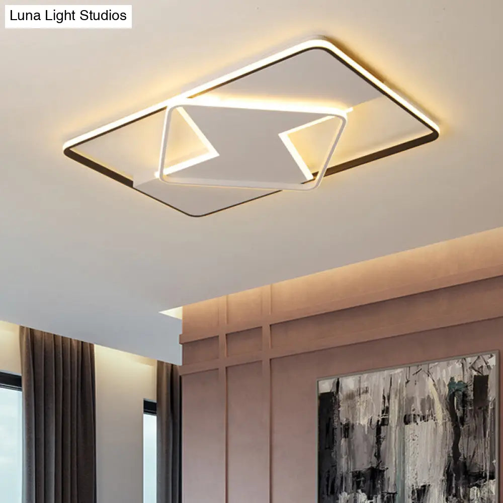 Modern Geometric Flush Mount Led Light Fixture In Black And White Acrylic Warm/White Lighting