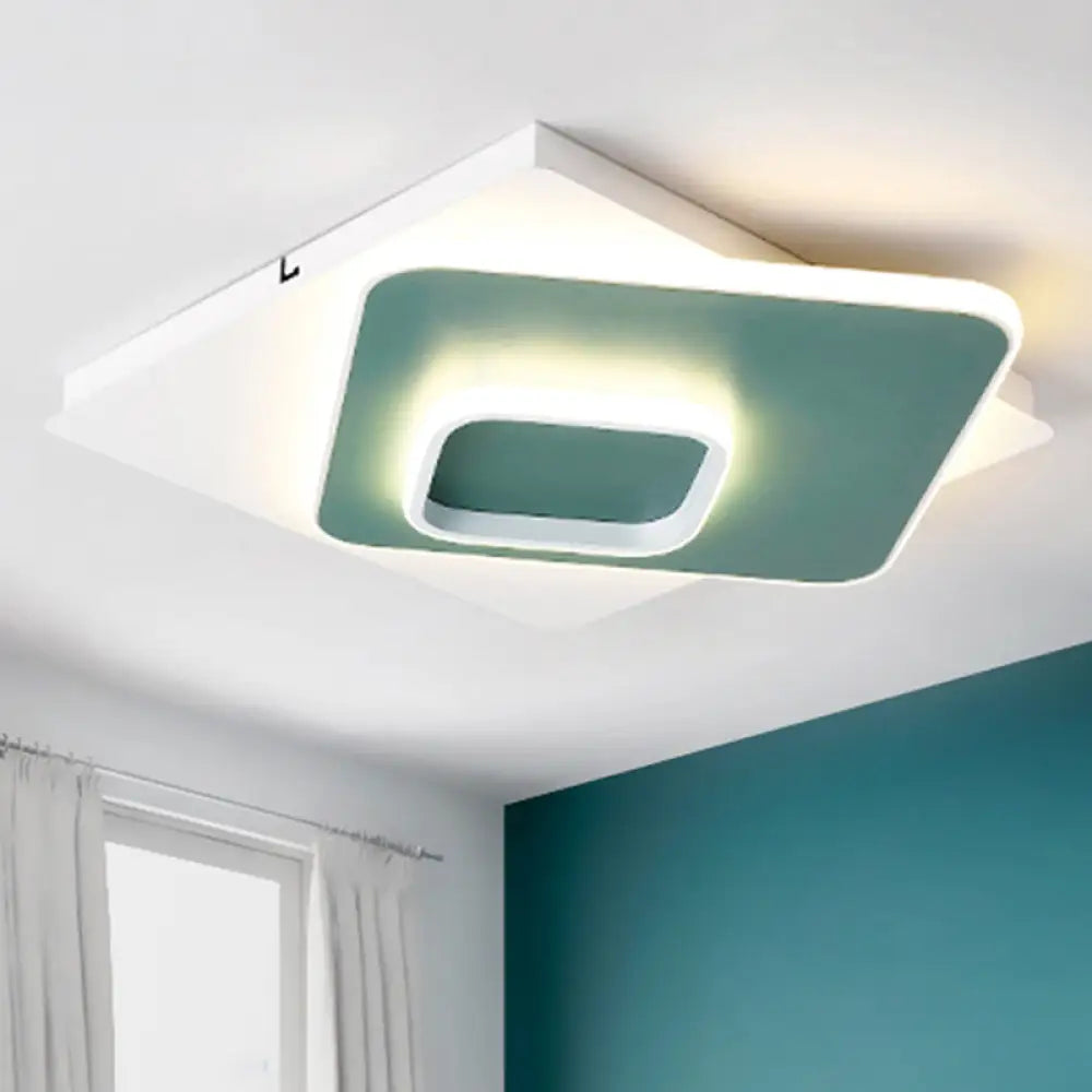 Modern Geometric Flush Nordic Metal & Acrylic Integrated Led Ceiling Light Green / Warm