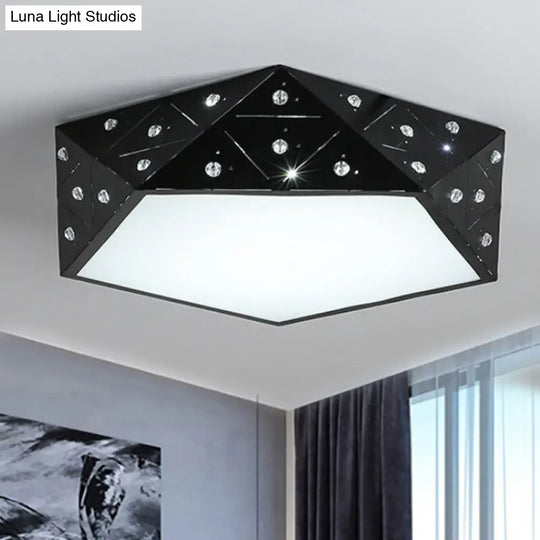 Modern Geometric Flushmount Nordic Led Light - Crystal Accents Black/White 16/19.5 Wide