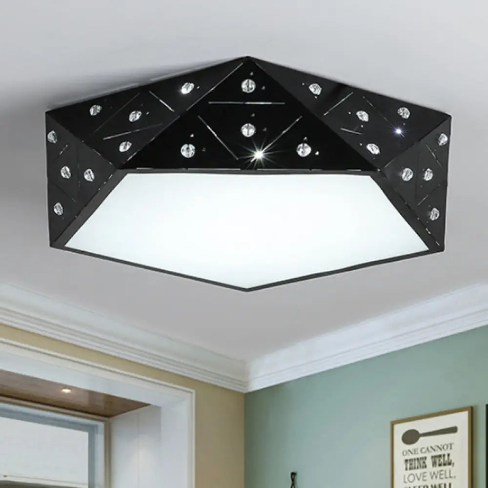 Modern Geometric Flushmount Nordic Led Light - Crystal Accents Black/White 16’/19.5’ Wide Black