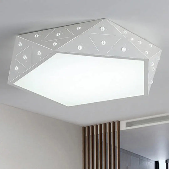 Modern Geometric Flushmount Nordic Led Light - Crystal Accents Black/White 16’/19.5’ Wide White