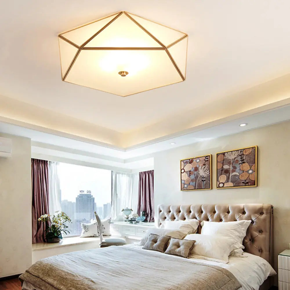 Modern Geometric Glass Flush Mount Chandelier - 3 Heads Ceiling Light Fixture For Living Room White