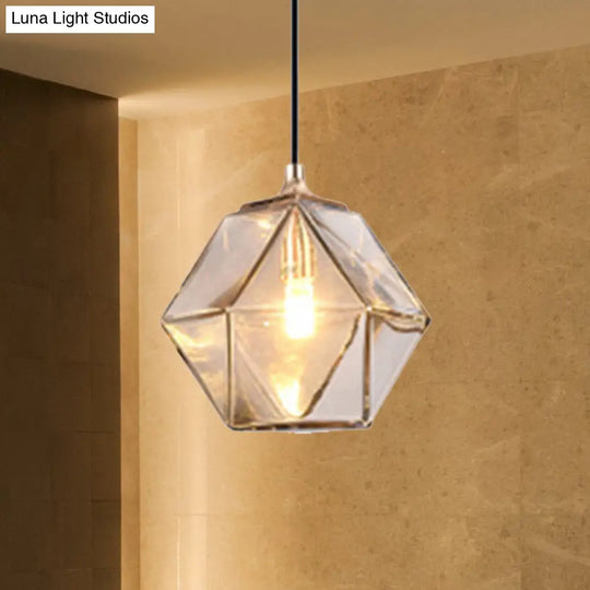 Modern Geometric Glass Pendant Light - 1 Grey/Amber Hanging Fixture