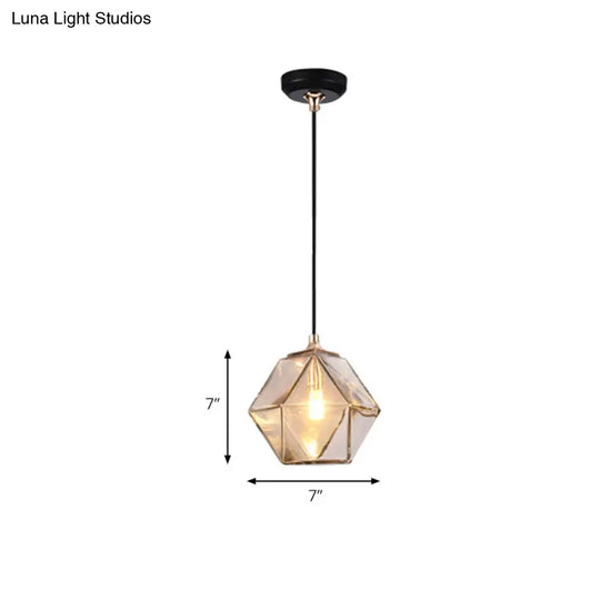 Modern Geometric Glass Pendant Light - 1 Grey/Amber Hanging Fixture