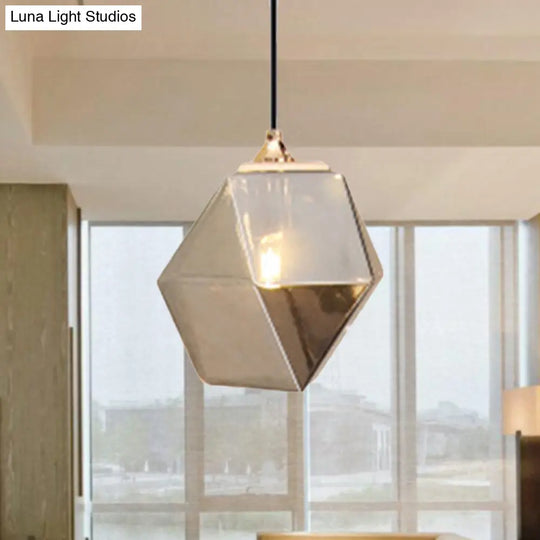 Modern Geometric Glass Pendant Light - 1 Grey/Amber Hanging Fixture