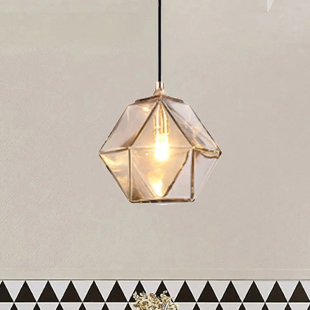 Modern Geometric Glass Pendant Light - 1 Grey/Amber Hanging Fixture Amber