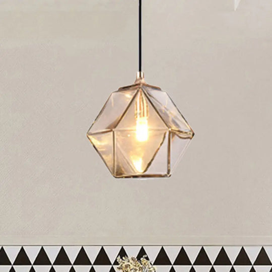 Modern Geometric Glass Pendant Light - 1 Grey/Amber Hanging Fixture Amber