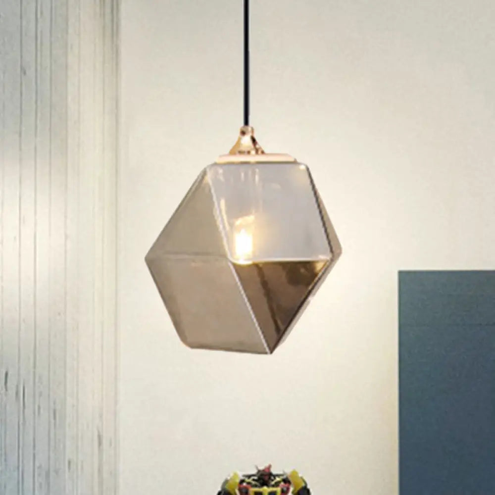 Modern Geometric Glass Pendant Light - 1 Grey/Amber Hanging Fixture Grey