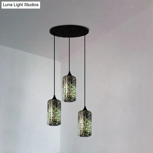 Modern Black Geometric 3D Glass Pendant Lamp For Restaurants / E Round