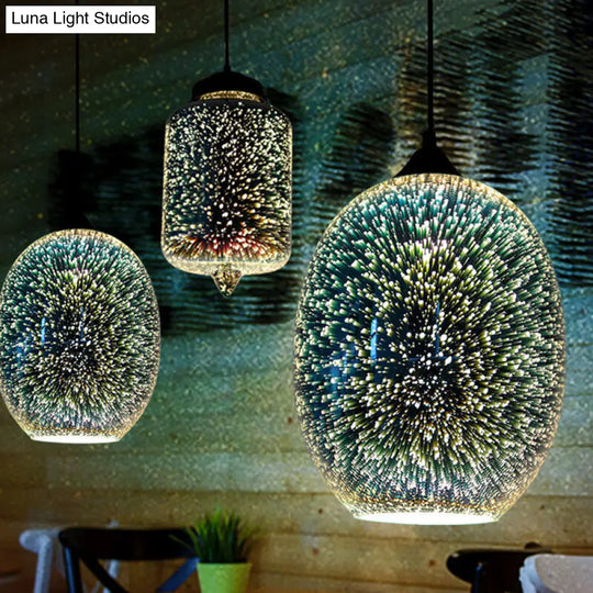 Modern Black Geometric 3D Glass Pendant Lamp For Restaurants