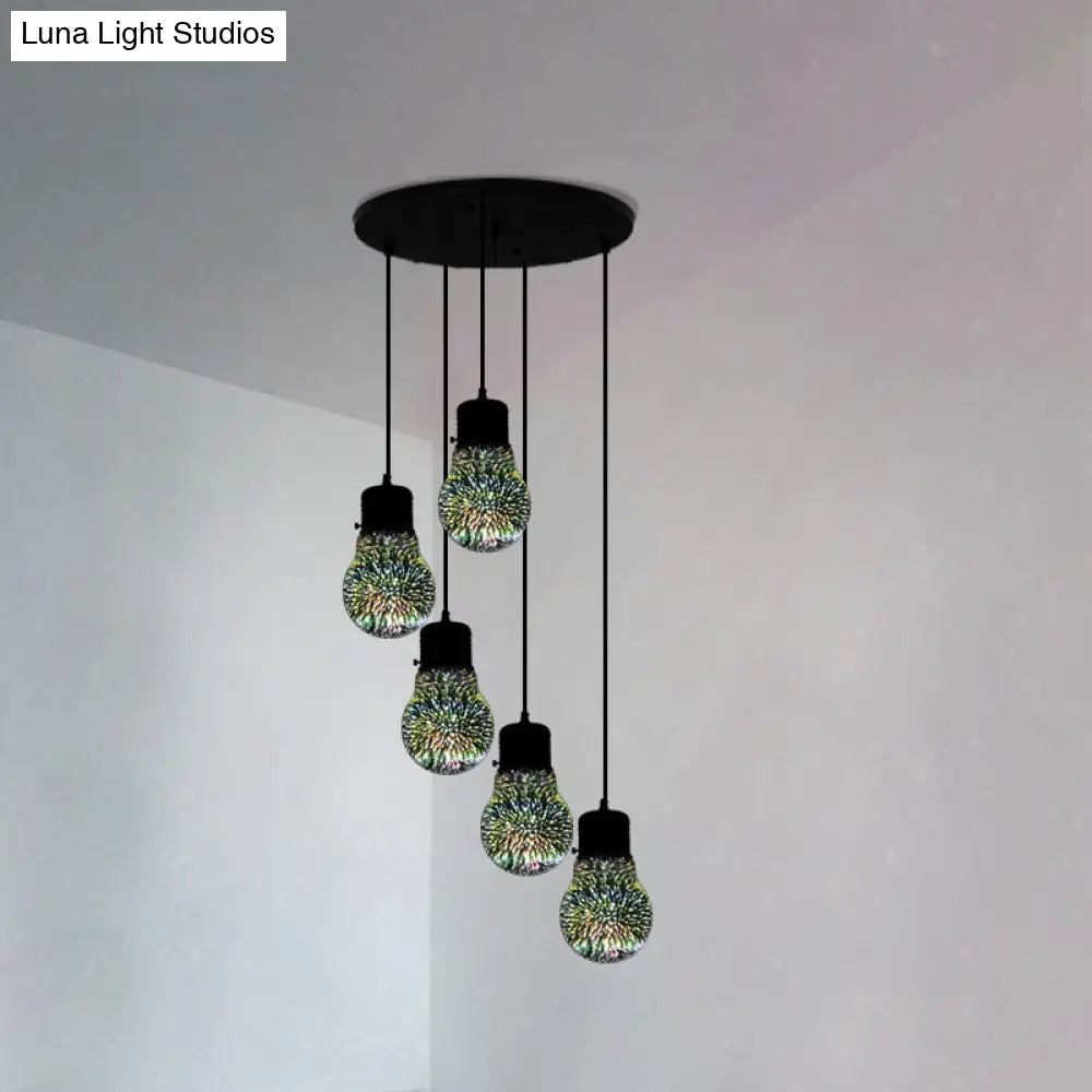 Modern Black Geometric 3D Glass Pendant Lamp For Restaurants / F Round