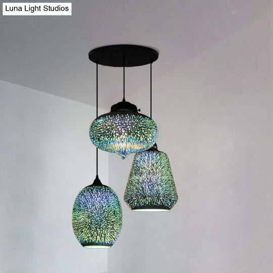 Modern Black Geometric 3D Glass Pendant Lamp For Restaurants / B Round